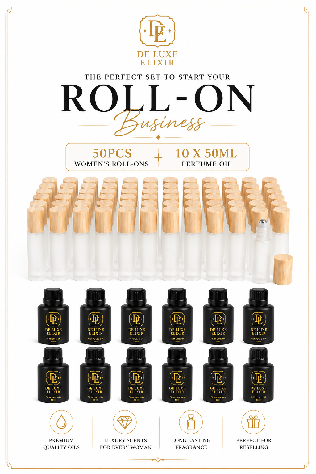 50PCS Women's Roll-On Bulk Deal + 10 Perfume Oils