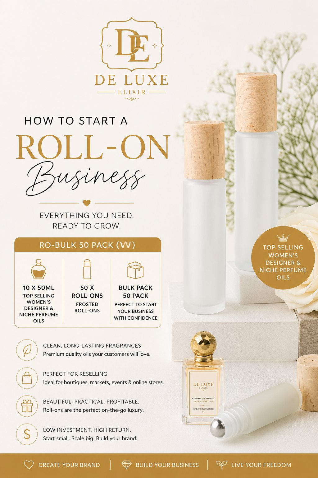 50PCS Women's Roll-On Bulk Deal + 10 Perfume Oils